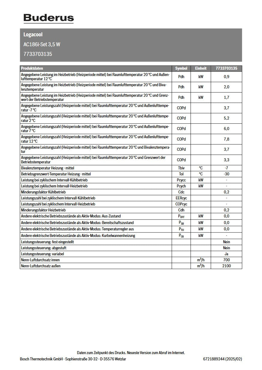 Buderus Logacool AC186i.3 - Monosplit Klimaanlagen-Set mit 3,5 kW